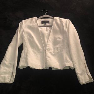 Banana Republic White Linen Blazer Jacket Women’s 0P Petite 0‎ Zipper Sleeves